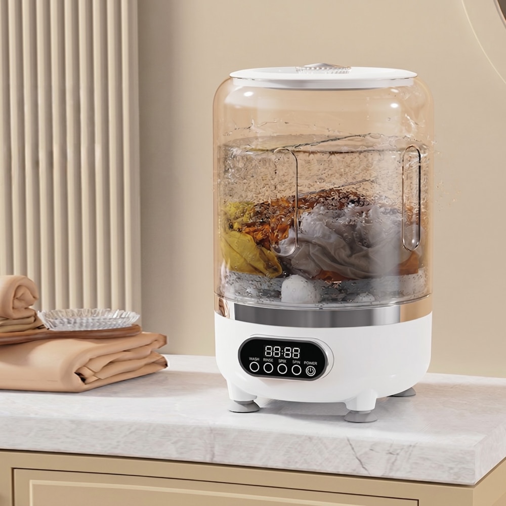 Mini Masina de Spalat Portabila NOVATINO®, Capacitate 3L, Turbina Bidirectionala Puternica, Display LED Digital, Ideala pentru Spalare Rapida si Eficienta, Economie de Apa si Energie, Ideala pentru Lenjerie Intima sau Haine Bebelusi, Compacta