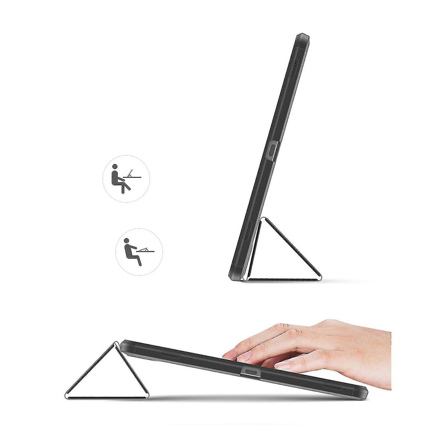 Husa tableta pentru S8/S8 Plus/S8 Ultra, spate transparent, suport trifold cu pen holder, inchidere magnetica, TPU+PU, negru