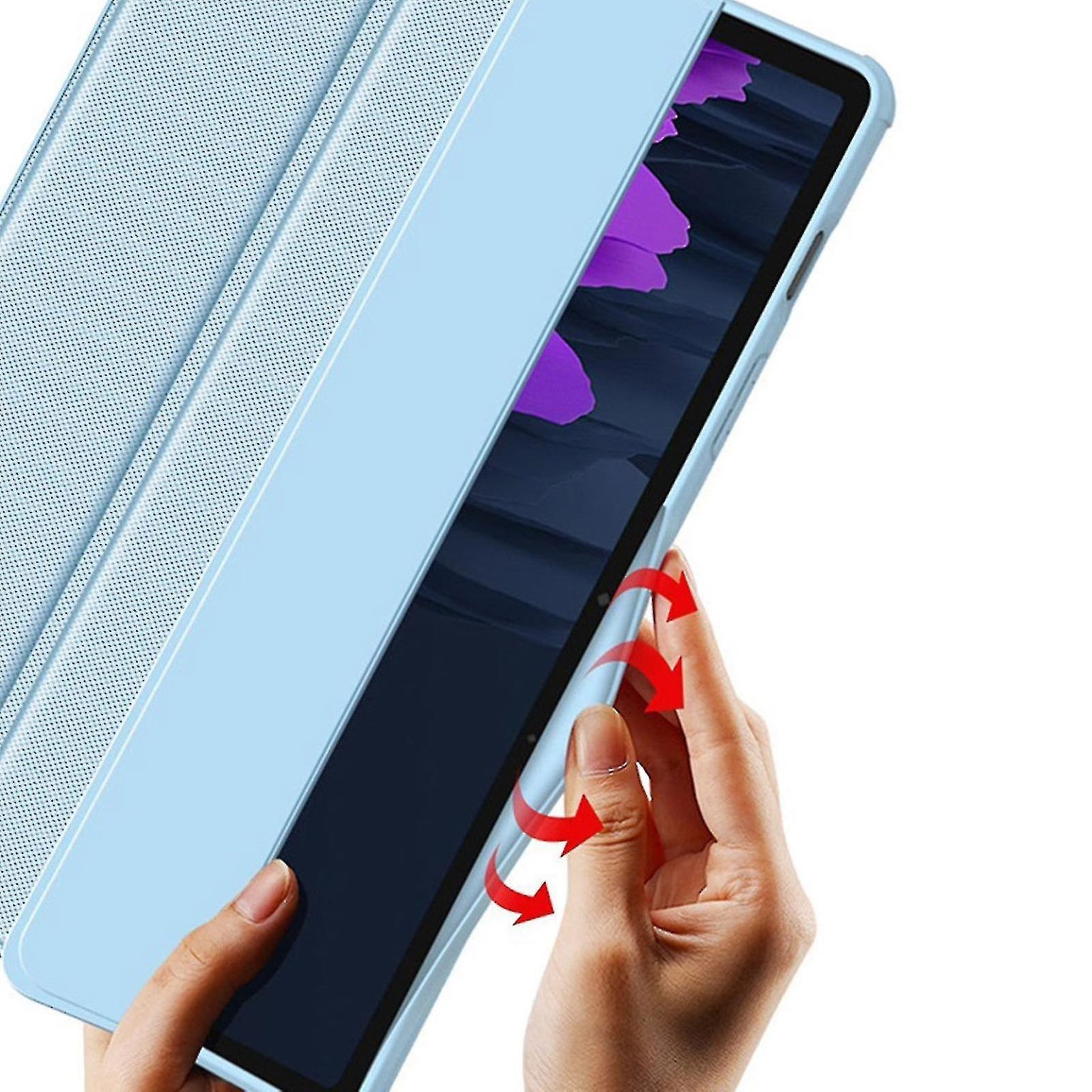 Husa tableta pentru S8/S8 Plus/S8 Ultra, spate transparent, suport trifold cu pen holder, inchidere magnetica, TPU+PU, negru