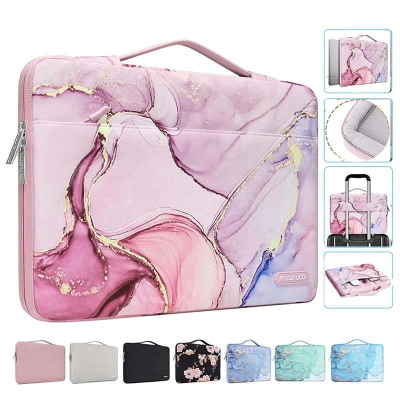 Husa pentru laptop din poliester cu model marble, rezistenta la apa si la socuri, cu maner, roz, pentru 13–16 inch, K0323-0806-CJ5321