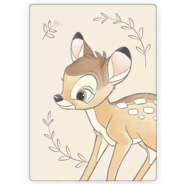 Одеяло от полар с принт Disney Бамби, меко, бежово, 100 x 140 см