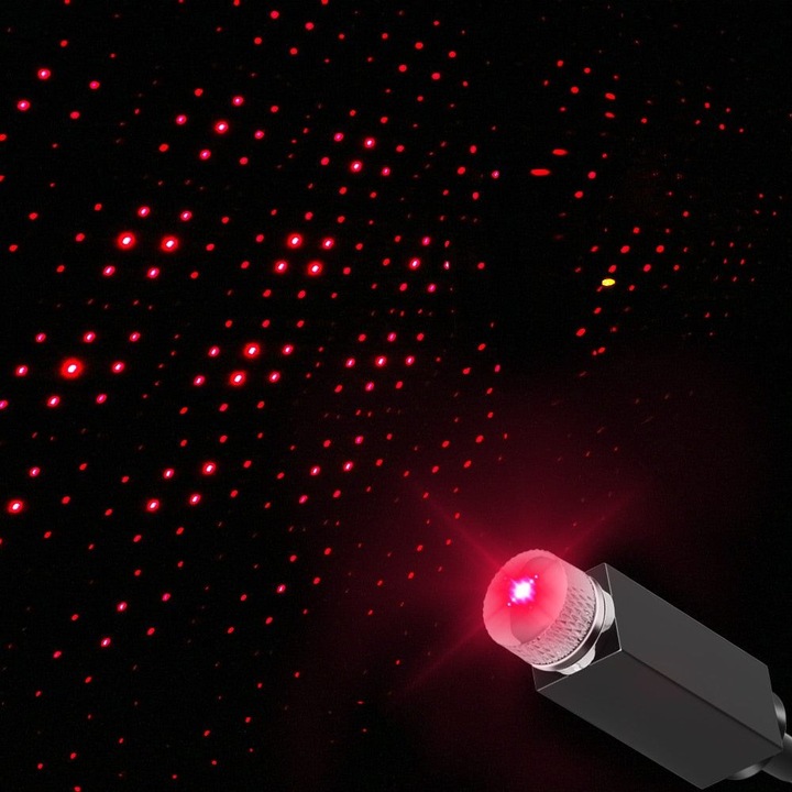 Mini proiector LED pentru plafon auto K0323-0806-CJ6109, USB, proiectie de stele laser reglabila, rosu, 1 buc