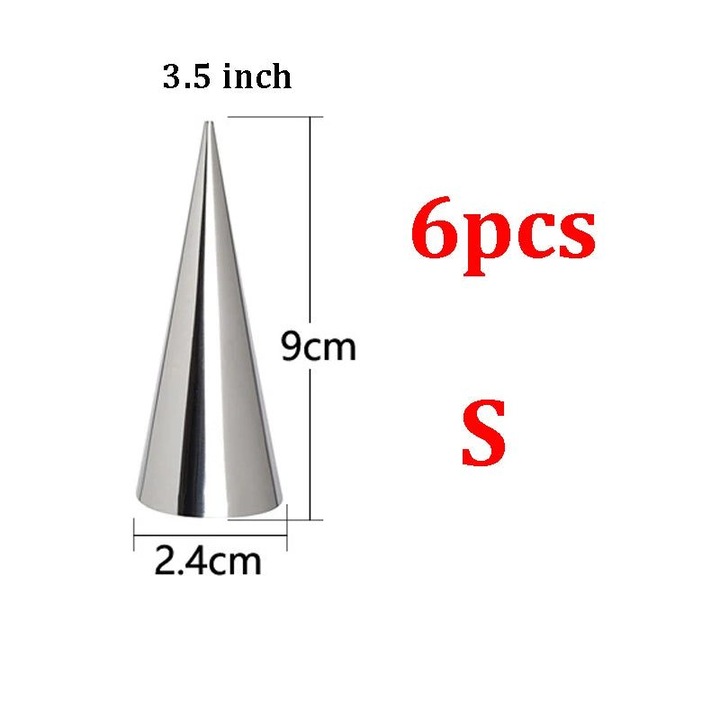 Forme conice pentru croissant din otel inoxidabil, 6 bucati, 9 cm x 2.4 cm, argintiu