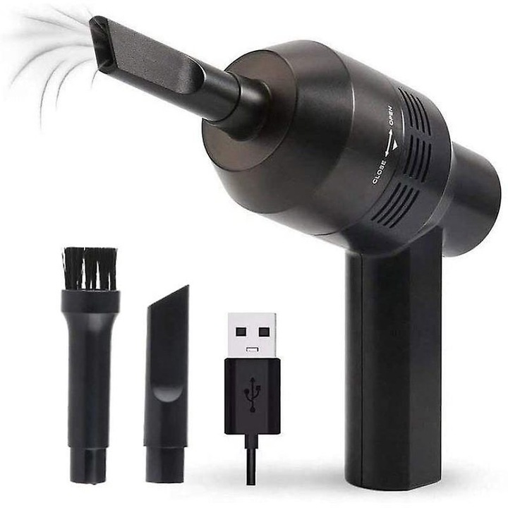 Mini aspirator pentru tastatura portabil K0403-emagCJ-20423, USB DC 5V 8W, ABS, negru, cu duze si perie, 162 g