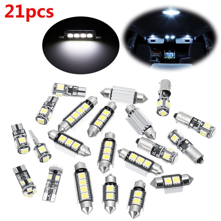 Kit 21 db belső LED izzó BMW 5-ös sorozat M5 E60/E61 (2004-2010) modellekhez, 12V, 6000K fehér, Canbus hibamentes, K0323-0806-CJ6492