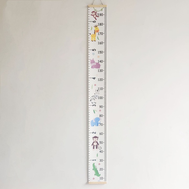 Fali növekedési mérő, öntapadós/csomózott, gyerekeknek, 190 cm-ig, többszínű, állatokkal