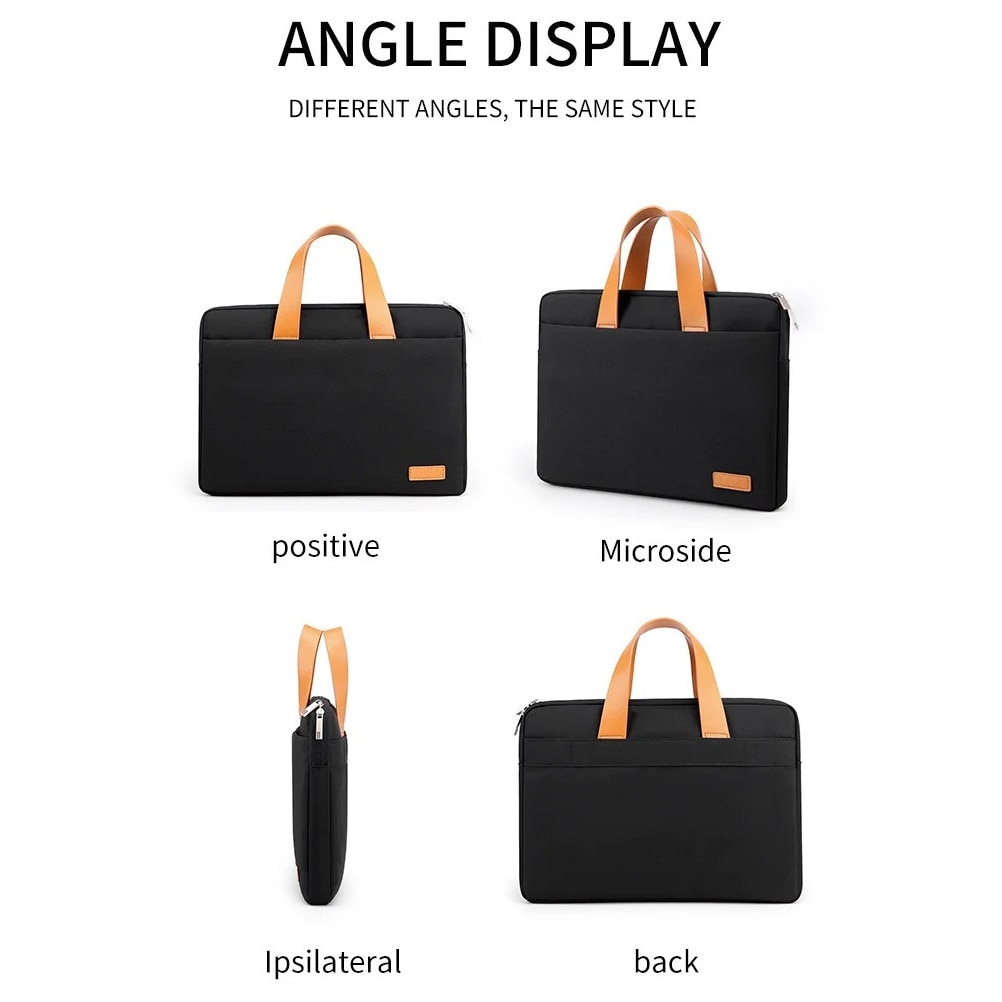 Yanyxr, geanta laptop din textil cu manere din piele ecologica, protectie anti-soc si curea umar detasabila BCS3230635, negru, 13-16.1 inch