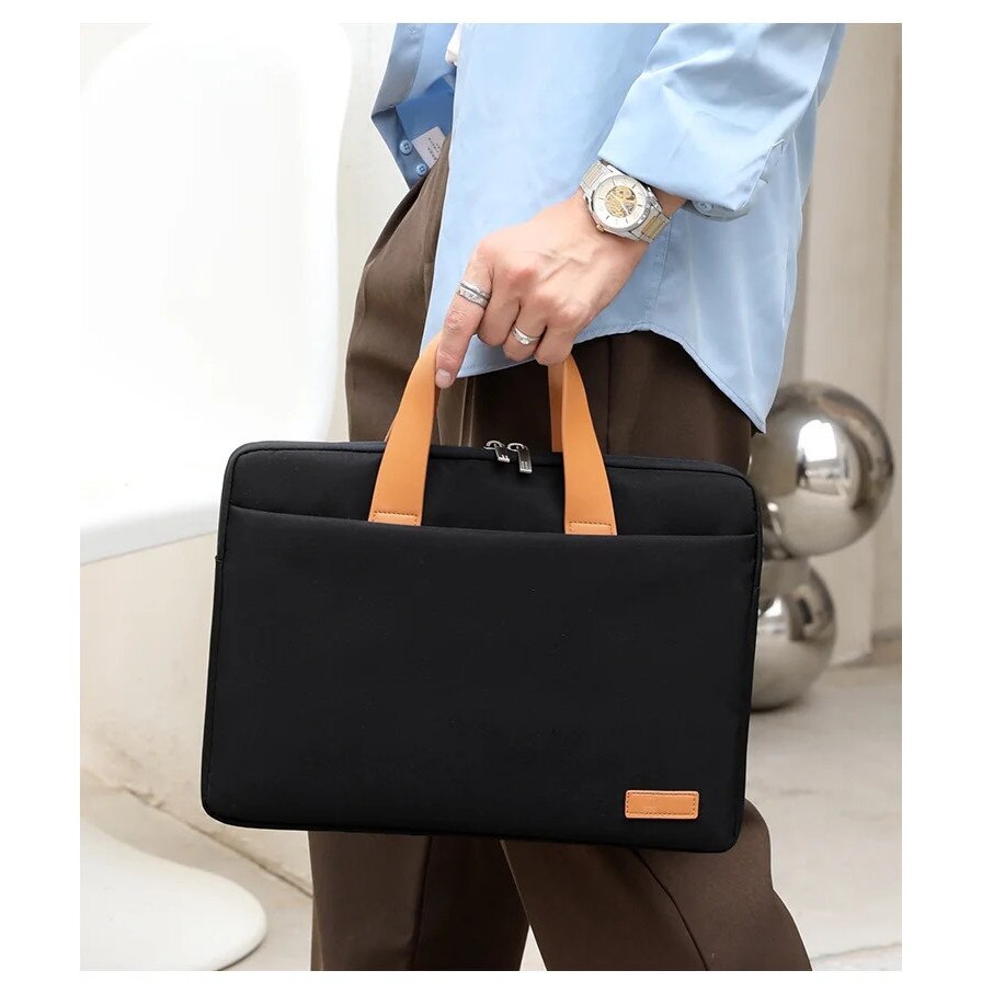 Yanyxr, geanta laptop din textil cu manere din piele ecologica, protectie anti-soc si curea umar detasabila BCS3230635, negru, 13-16.1 inch
