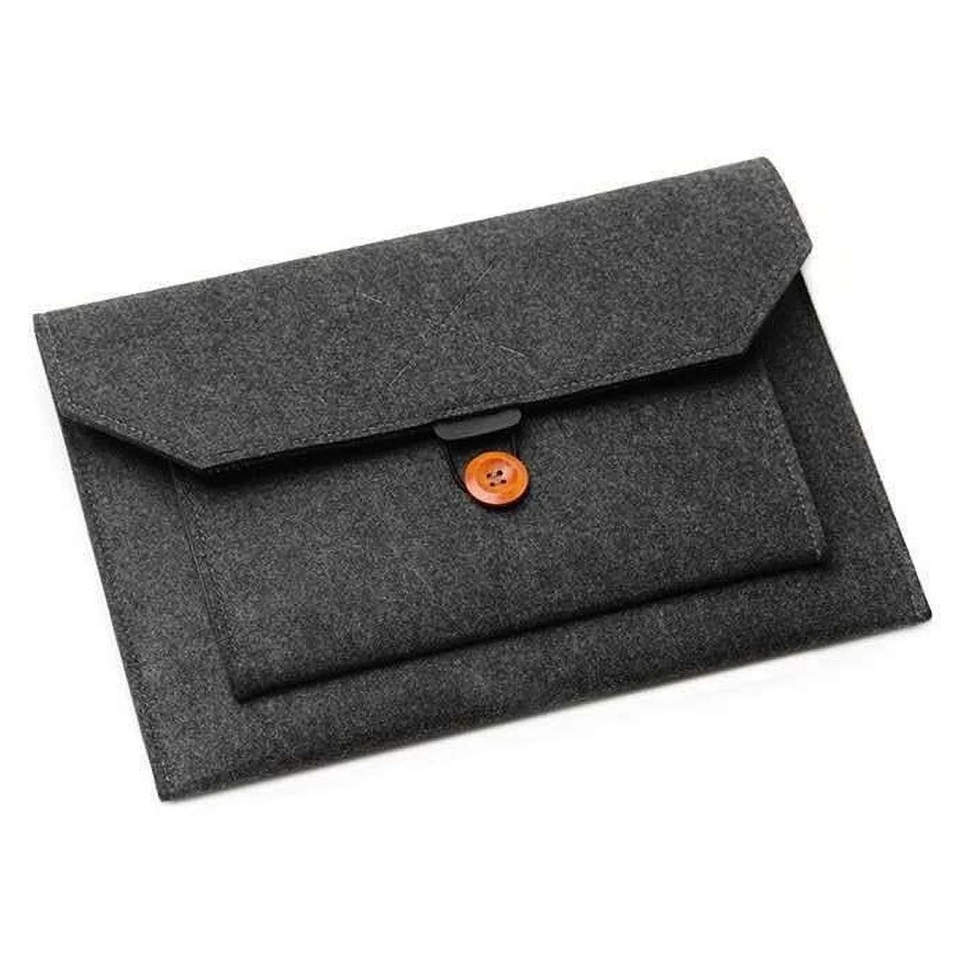 Husa pentru laptop si tableta YANYXR BCS3230674, fetru, inchidere cu nasture si bucla elastica, buzunare extra, compatibil 14–15.6 inch, gri inchis, 40.5 x 26.5 cm (extern)