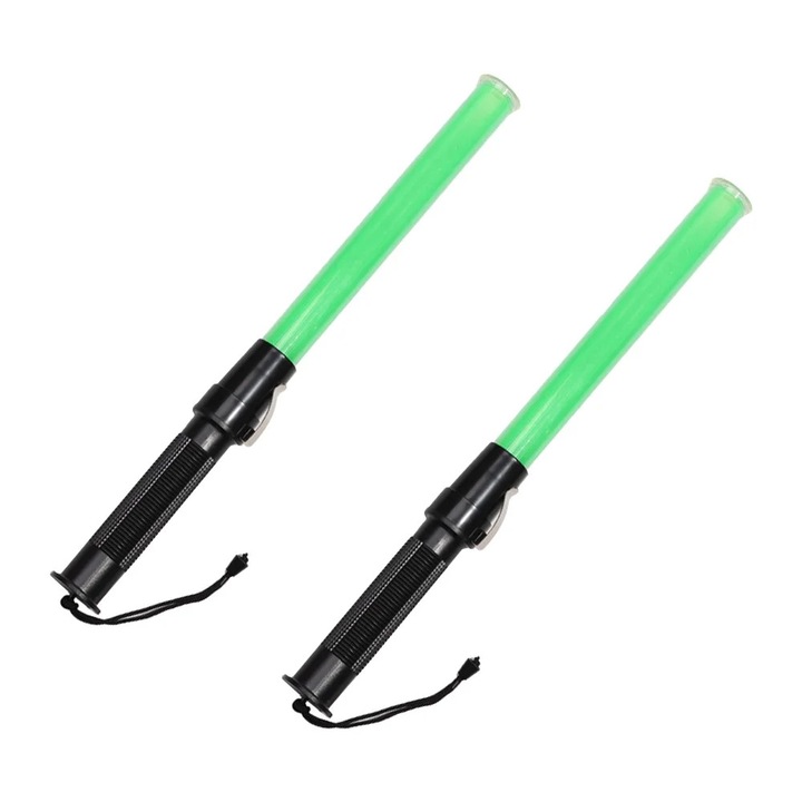 YANYXR BCS3231839 hordozható jelzőbot, 2 db, 43 cm, LED villogó/folyamatos üzemmóddal, csúszásmentes fogantyú zsinórral és klipsszel, ABS, zöld