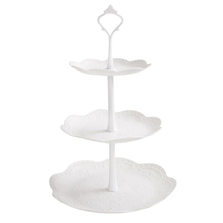 YANYXR BCS3231708 tortaállvány, 3 szintes PP desszerttartó, fehér, 26.5 x 26.5 x 40 cm