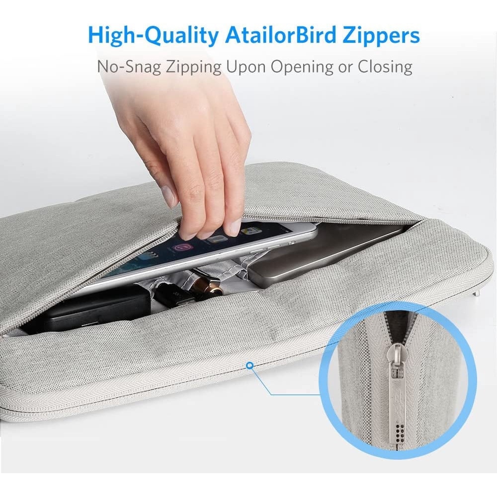 YANYXR, husa pentru laptop in material textil slim cu buzunar frontal si protectie antisoc (BCS3230669), gri deschis, 15.6 inch