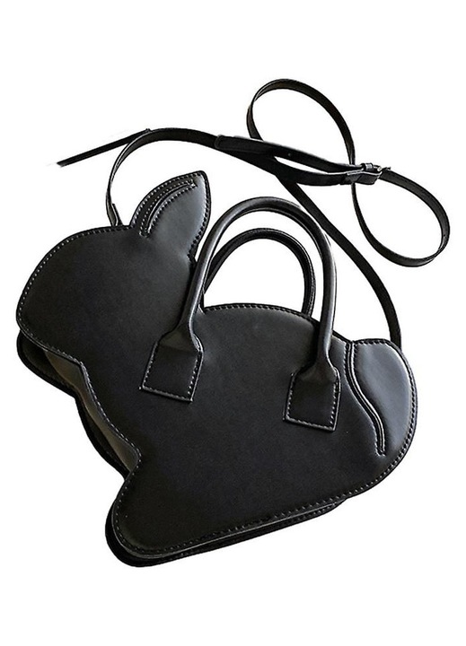 Geanta de umar crossbody din PU, forma iepure cu manere scurte si curea ajustabila, negru