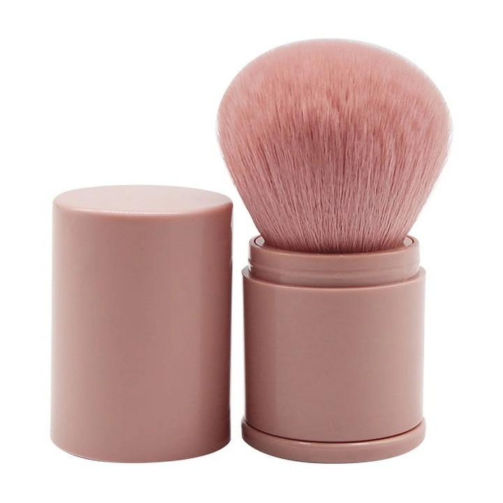 Perie kabuki retractabila YANYXR BCS3232821, cu capac, pentru pudra/bronzer/fond de ten, roz