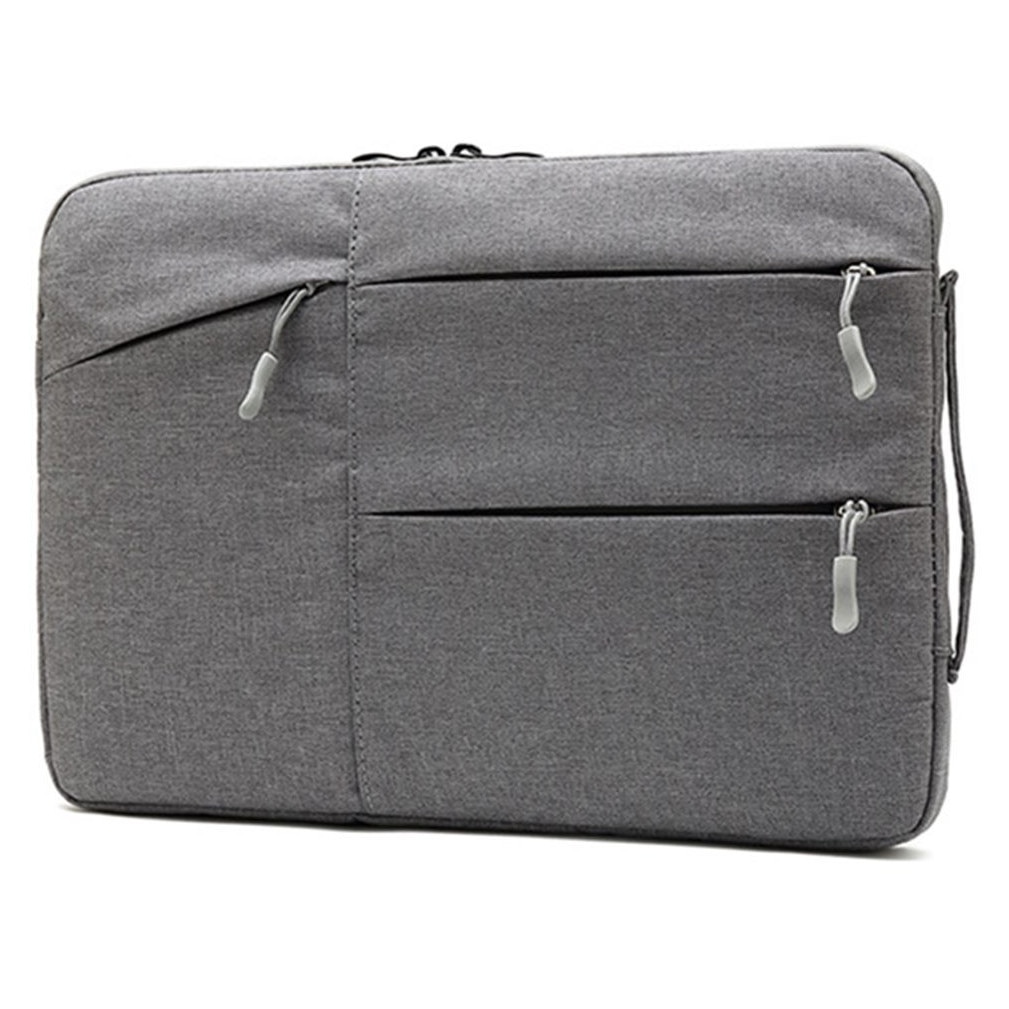 Husa pentru laptop din poliester, multi-strat cu protectie 360% si buzunare frontale, fermoar metalic, gri, 14 inch (390 x 275 mm)