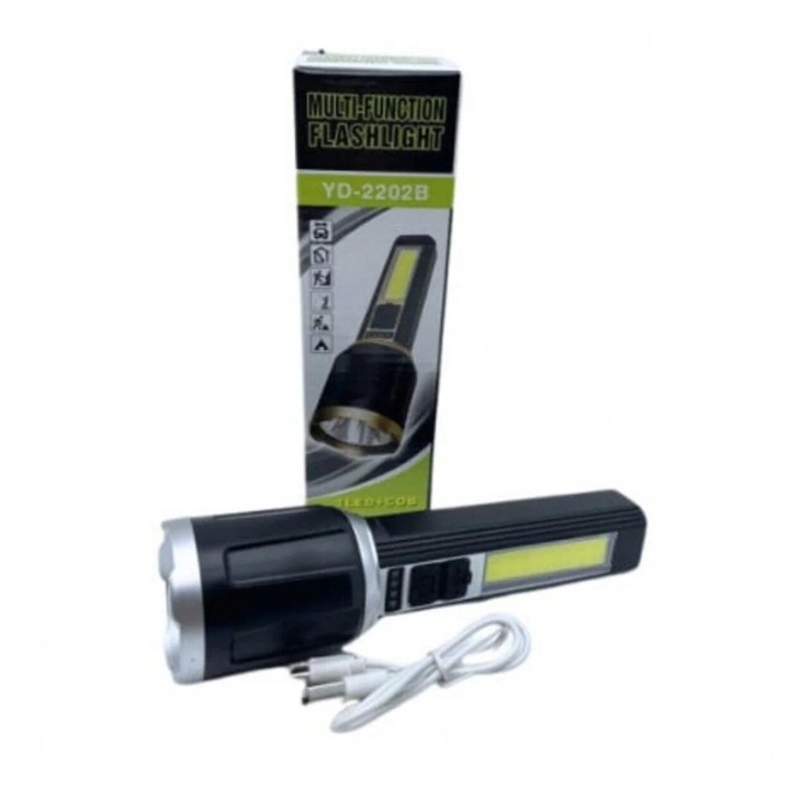 Újratölthető LED lámpa zoommal, XPE + COB, 3000 lm, USB, Fröccsenésálló