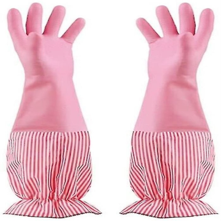 K0473-0717-TMCJ-13955 tisztítókesztyű, PU latex, pamut belsővel, hosszú elasztikus mandzsetta, csúszásgátló textúra, rózsaszín, 1 pár