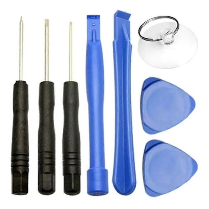 Set scule deschidere si surubelnite de precizie pentru telefoane mobile CJ-FQ-K0384-260409-13300, include surubelnite, parghii plastice, dale triangulare si ventuza, albastru/negru, 8 piese