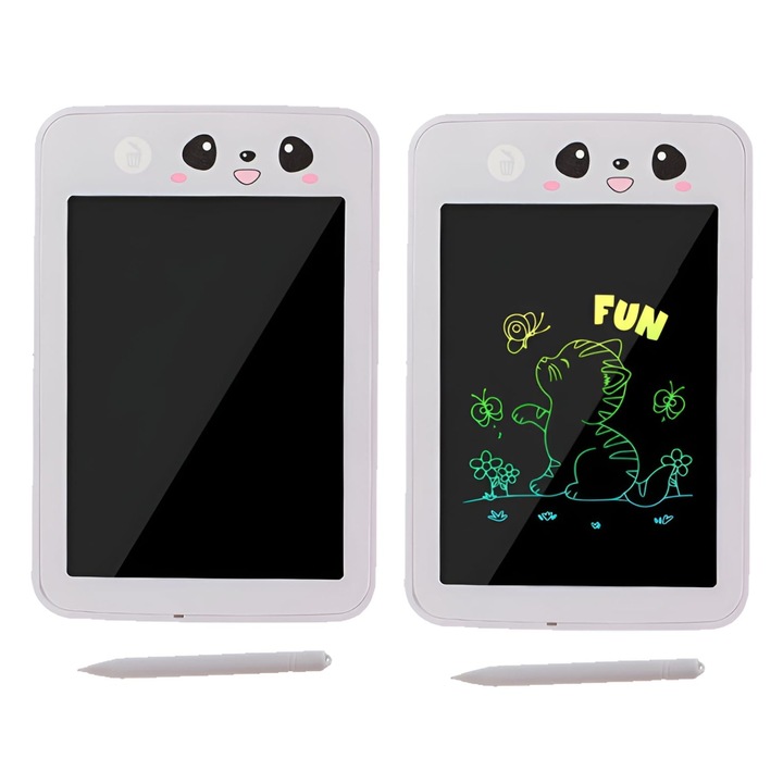 Комплект от 2 LCD таблета за писане K0473-0717-TMCJ-11581, за деца, включен стилус, изтриване с бутон, бял с декорация панда