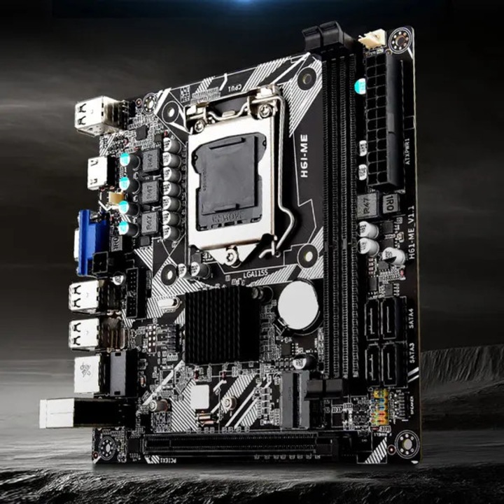 Дънна платка LGA 1155 H6 ME, Mini-ITX, сокет LGA1155, 2 x DDR3 до 16GB, PCIe x16, M.2 NVMe + M.2 WiFi, HDMI + VGA, 4 x SATA 2.0, 10 x USB 2.0 (4 отпред), Ethernet 100Mb, FRU-CJK0424-260710-849