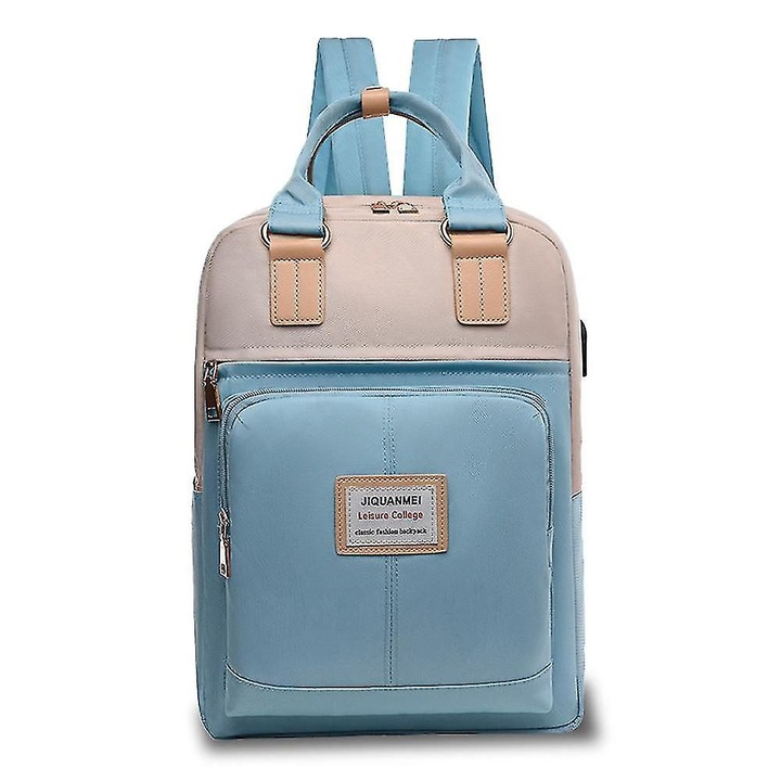 Rucsac din material Oxford cu port USB, trecere pe troler, capacitate mare, K0403-emagCJ-45731, bej/albastru deschis