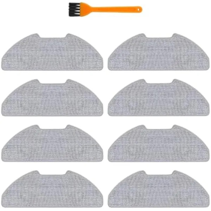 Lavete mop de schimb compatibile Dreame D20 Air Plus, microfibra densa, lavabile si reutilizabile, gri, set 8 buc + perie mica, K0569-260806-923-AMC
