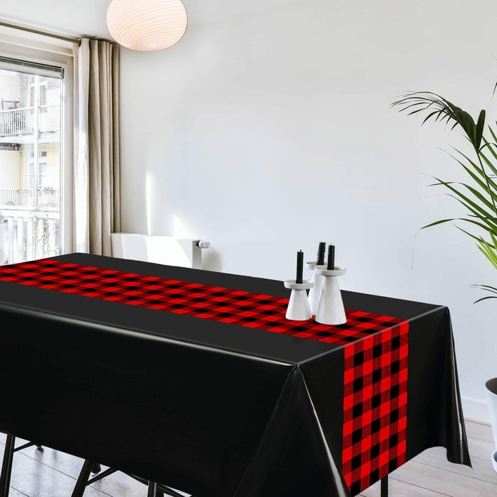 Eldobható asztalterítő K0323-0720-CJ18360, 10 db-os szett, PEVA, téglalap 137 x 274 cm, fekete/piros