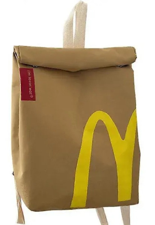 Раница за пътуване от деним с принт McDonald's, камилско/жълто, 26 x 14 x 43 см