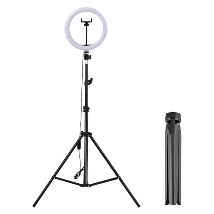 LED körlámpa 12 hüvelyk (30 cm) állvánnyal, telefontartóval, USB-vel, 3 fénymóddal és 10 fényerőfokozattal