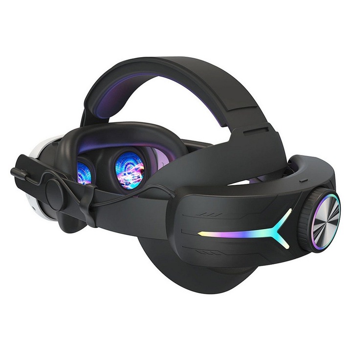 Curea suport с батерия и RGB осветление за Meta Quest 3 K0323-0724-CJ3985, 8000mAh, зареждане Type-C, регулируема 40-68 см, черен