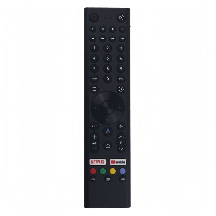 Telecomanda universala emag01-WT2060, compatibila cu Chiq/Aiwa/Kogan, butoane Netflix/YouTube si microfon voice, carcasa rezistenta la soc si butoane rezistente la apa, negru