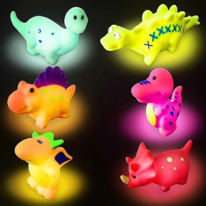 6 db világító dinoszaurusz fürdőjáték készlet K0473-0717-TMCJ-10811, színváltó vízzel érintkezve, többszínű, 6 db