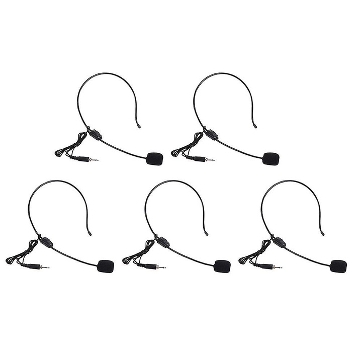 Microfon head-mounted k0441-0714-QHeamg167560, cu fir, jack 3.5mm, omnidirectional, cablu impletit 105 cm, sensibilitate -52 dB, 100–16 kHz, negru, set 5 buc