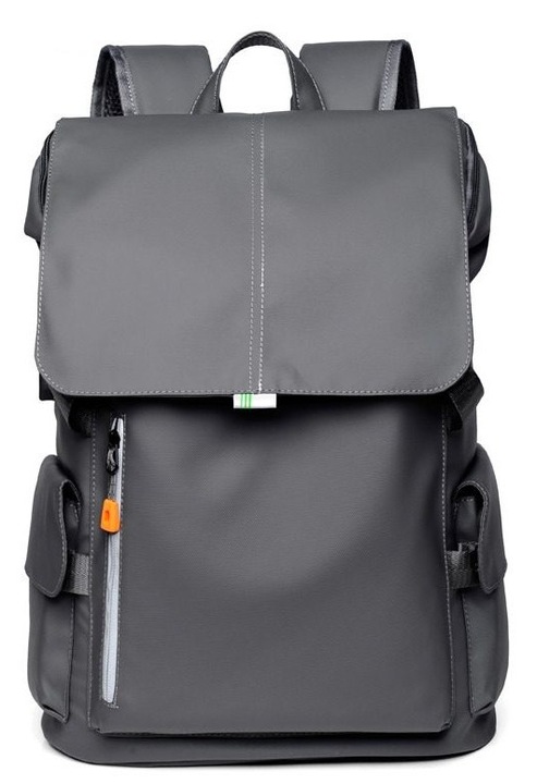 Rucsac pentru laptop cu clapeta si buzunare laterale, gri