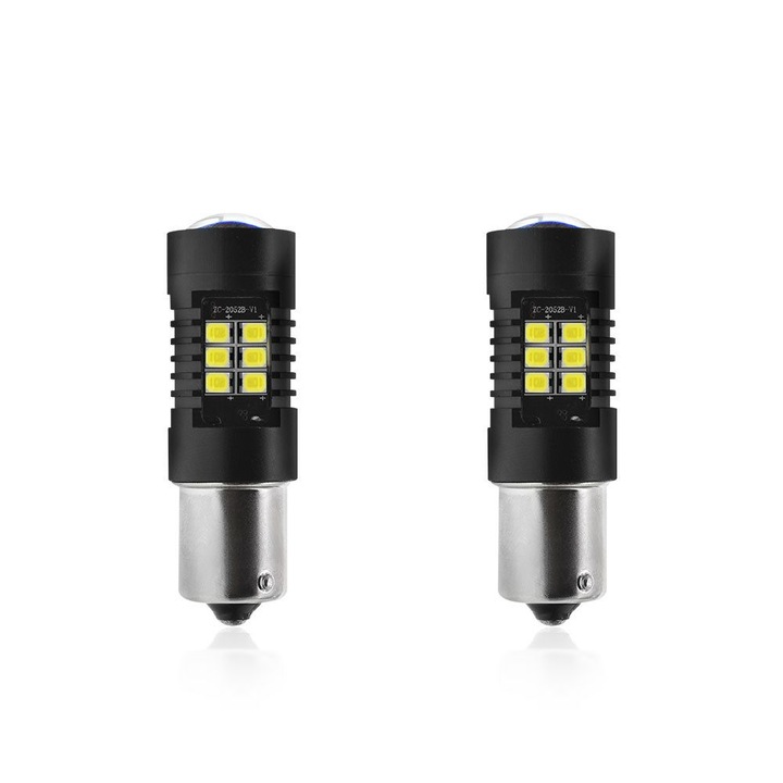 Bec LED autó P21W/1156 BA15S K0323-0806-CJ7194, 21 SMD 3030, 5W, 6000K (hideg fehér), 12-24V, IP67, 2 db-os szett