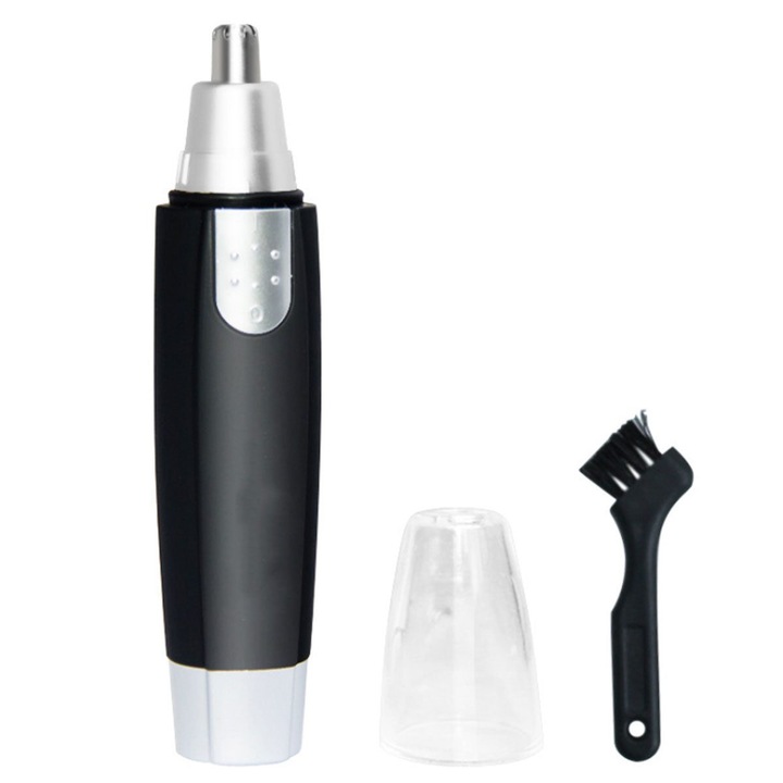 Trimmer pentru nas si urechi K0323-0806-CJ7203, lama rotativa din otel inoxidabil, utilizare umed/uscat, negru/auriu, 12.3 x 3.2 cm, cu periuta de curatare