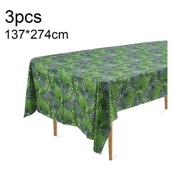 3 db PE asztalterítő szett, vízálló, trópusi levél mintás, zöld, 137 x 274 cm