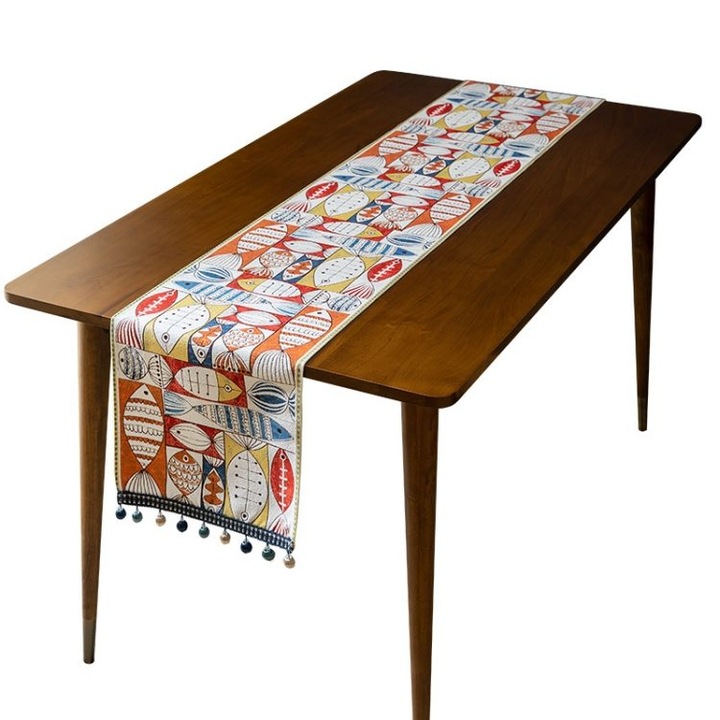 Chenille asztali futó K0403-emagCJ-40987, bojtos (pomponos), többszínű, 33 x 240 cm