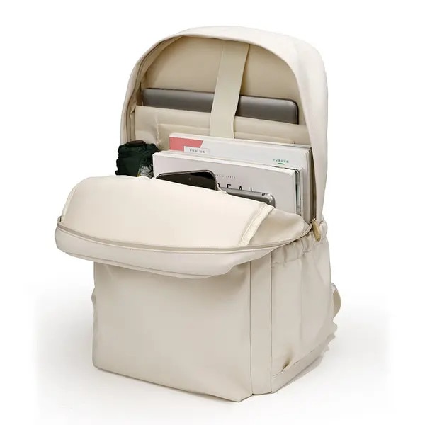 Rucsac in material durabil, capacitate mare, compartiment pentru laptop si iPad, buzunare laterale, model IZO-CJ-K0502-2026-0721-6901, bej deschis