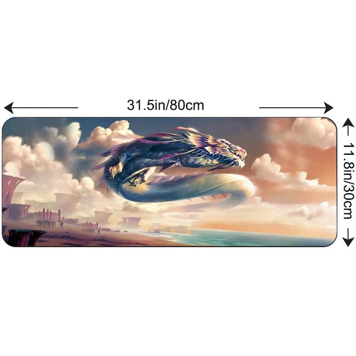 Mousepad gaming K0323-0806-CJ10114, suprafata din cauciuc cu margine cusuta, design peisaj anime Japonia, multicolor, 800 x 300 x 1.5 mm