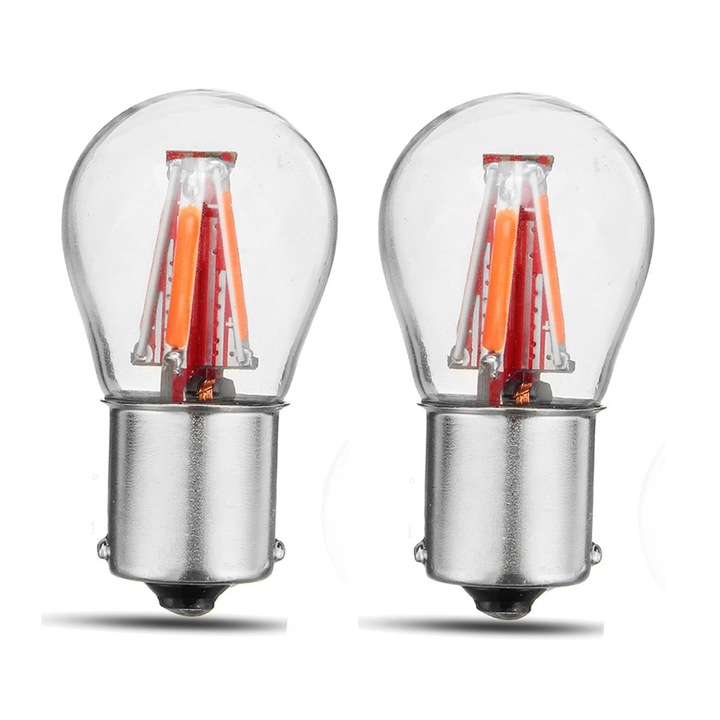 Bec LED 1157 BAY15D K0323-0806-CJ11709, COB 4 filament, 21/5W (3W), 12-24V, 450 lm, 360°, rosu, set 2 buc