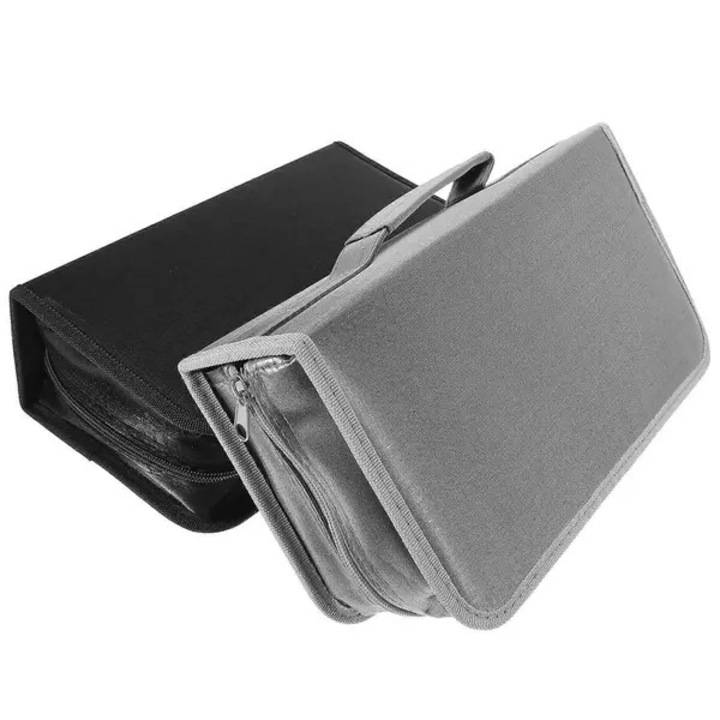 CD/DVD tok FRU-CJK0424-260710-1667, 128 lemez kapacitás, mercerizált pamut, fekete/szürke, 2 db, 28.5 x 16 x 9.5 cm