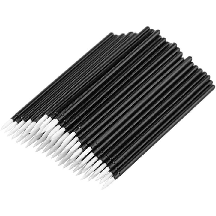 Egyszer használatos szemhéjtus applikátorok, 50 db, szintetikus szálas fej, fekete/fehér, 10 cm (fej 0,7 cm)