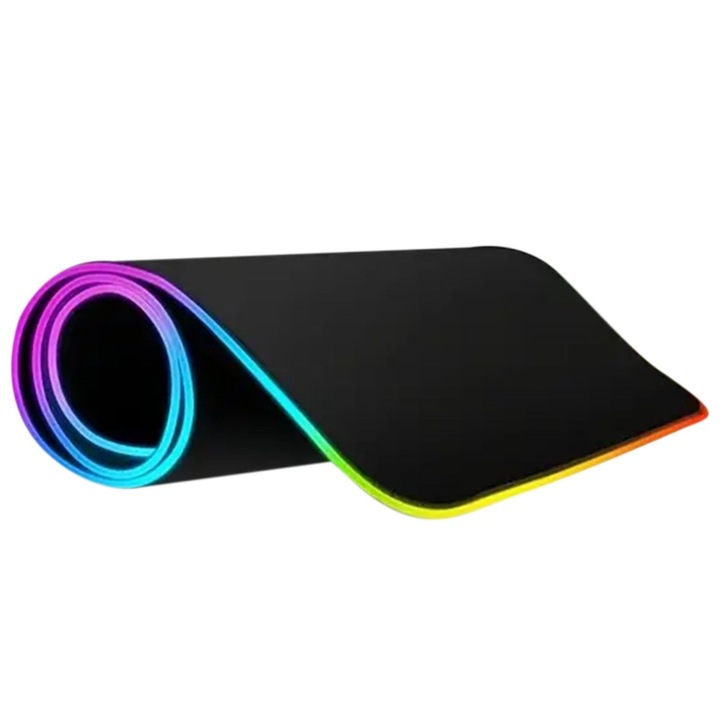 Mouse pad RGB k0441-0714-QHeamg163277, iluminare LED cu 10 moduri, material textil, baza antiderapanta din cauciuc, interfata USB, 800 x 300 x 3 mm, negru