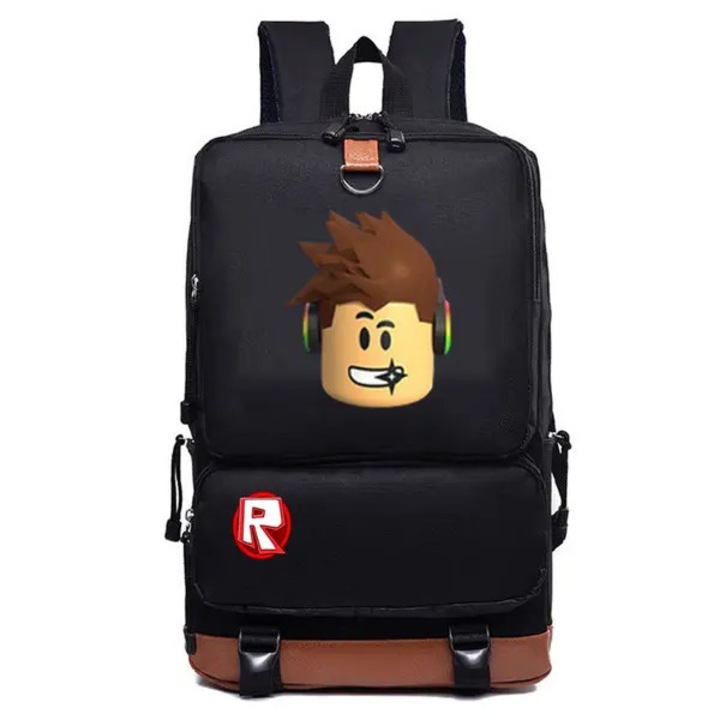 Rucsac scolar din textil cu detalii din piele eco imprimat Roblox (IZO-CJ-K0497-260722-2845), negru
