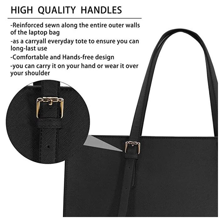 Geanta pentru laptop din piele PU, impermeabila, compartiment captusit pentru laptop 15.6 inch, curea de umar reglabila detasabila, K0312-0711-TD17877, negru, 43 x 14 x 31 cm
