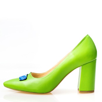 Pantofi dama, Thea Visconti, verde, decor albastru, toc 8,5 cm, Verde Pantofi dama, Thea Visconti, verde, decor albastru, toc 8,5 cm, Verde