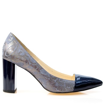 Pantofi dama, Thea Visconti, lac bleumarin/gri arabesque, toc 7 cm, Bleumarin/gri arabesque Pantofi dama, Thea Visconti, lac bleumarin/gri arabesque, toc 7 cm, Bleumarin/gri arabesque