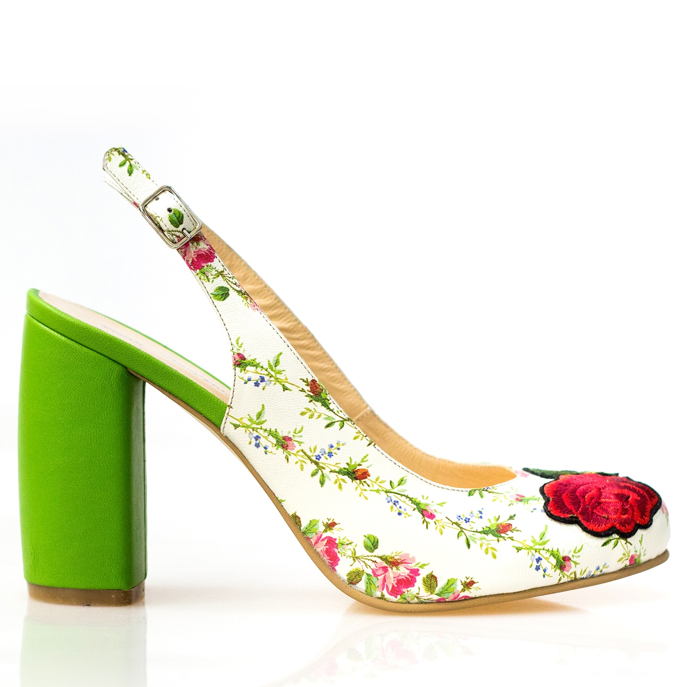 Pantofi-sandale dama, Thea Visconti, bej-flori/aplica trandafir, 9 cm, 40 EU - eMAG.ro