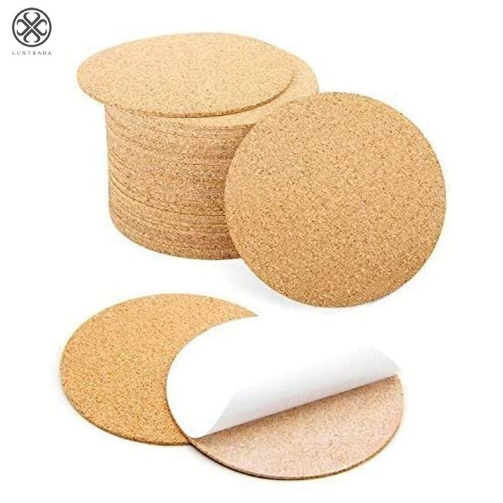 Suporturi din pluta autocolante rotunde O100 mm, 2 mm grosime, natural